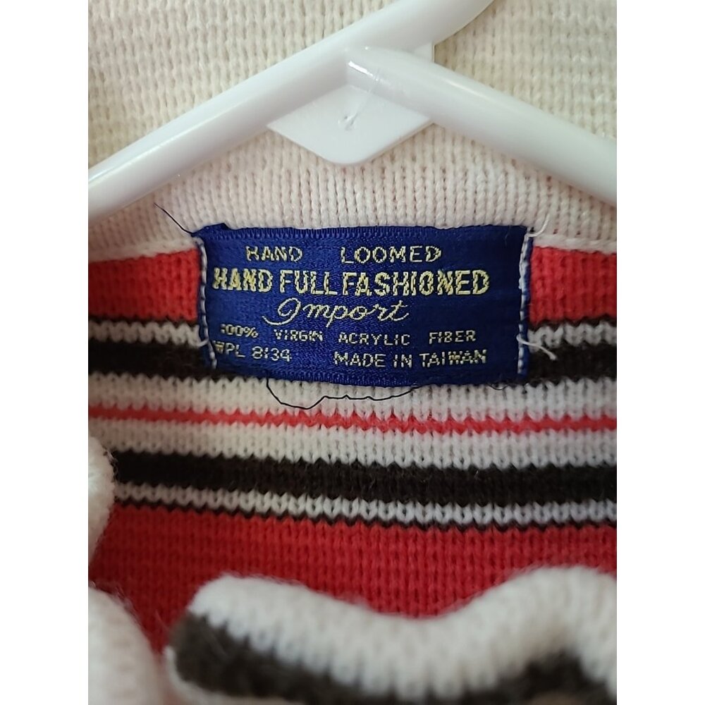 Vintage Full Fashioned Hand Loomed Womens Sweater S/M Coral White Black Stripe - Picture 12 of 14